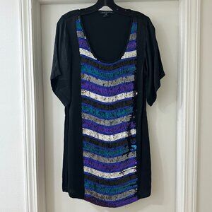 French Connection Black Mini Dress with Multicolor Sequins, Size 4